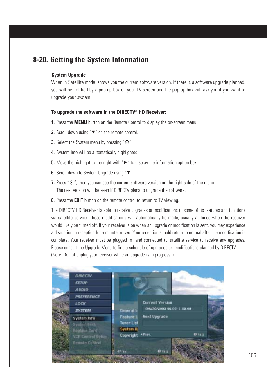 20. getting the system information | DirecTV HUGHES/ HTL-HD User Manual | Page 107 / 121