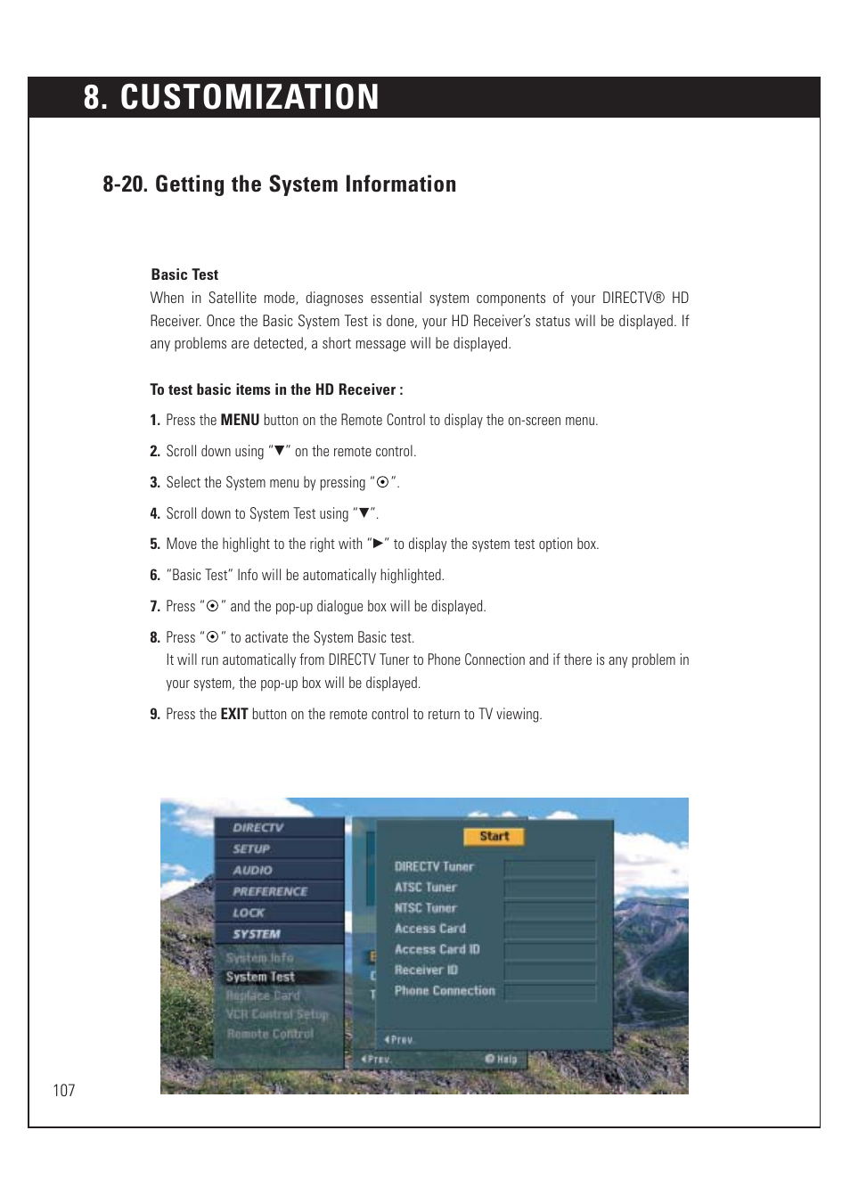 Customization, 20. getting the system information | DirecTV HUGHES/ HTL-HD User Manual | Page 108 / 121