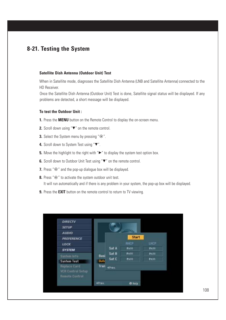 21. testing the system | DirecTV HUGHES/ HTL-HD User Manual | Page 109 / 121