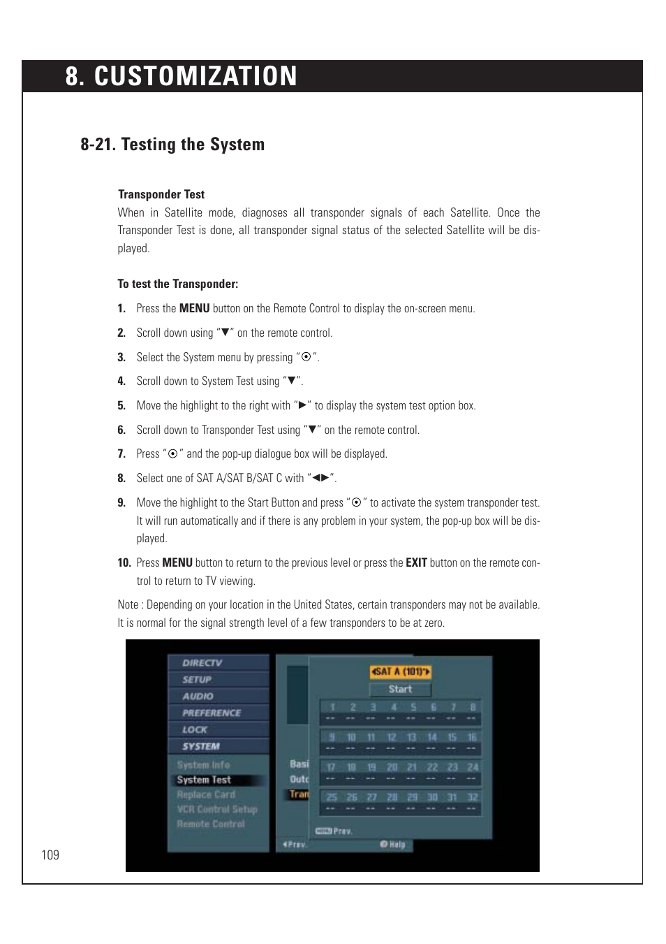 Customization, 21. testing the system | DirecTV HUGHES/ HTL-HD User Manual | Page 110 / 121
