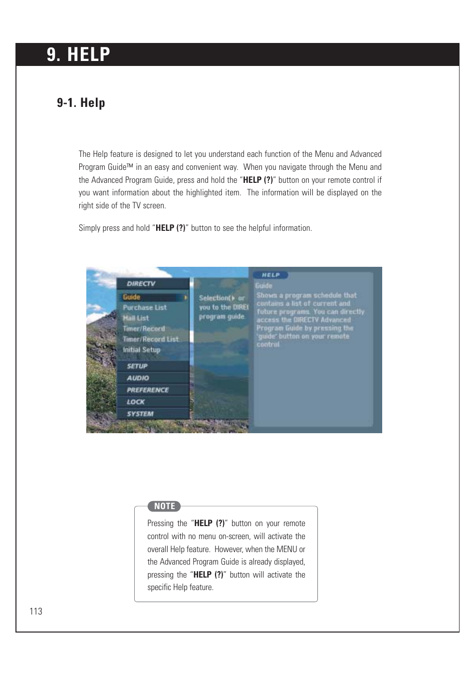 Help, 1. help | DirecTV HUGHES/ HTL-HD User Manual | Page 114 / 121