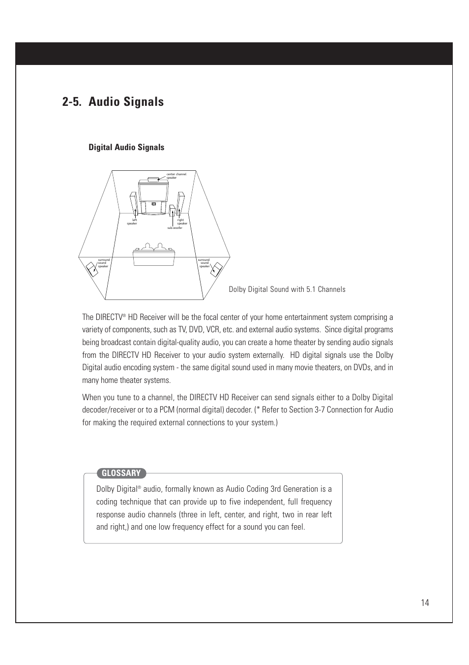 5. audio signals, Digital audio signals the directv | DirecTV HUGHES/ HTL-HD User Manual | Page 15 / 121