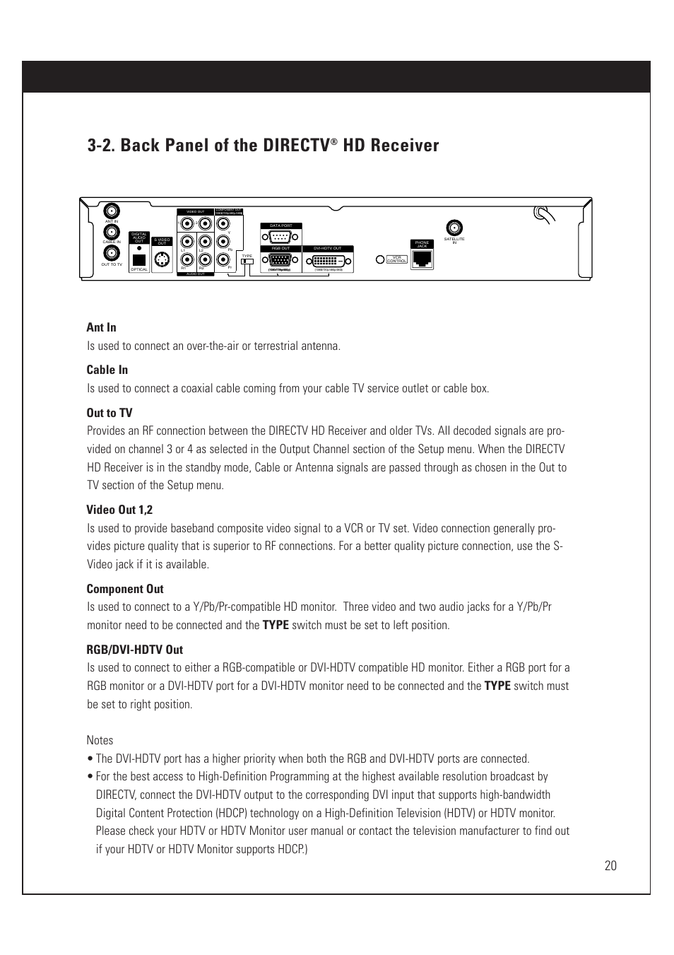 2. back panel of the directv, Hd receiver | DirecTV HUGHES/ HTL-HD User Manual | Page 21 / 121