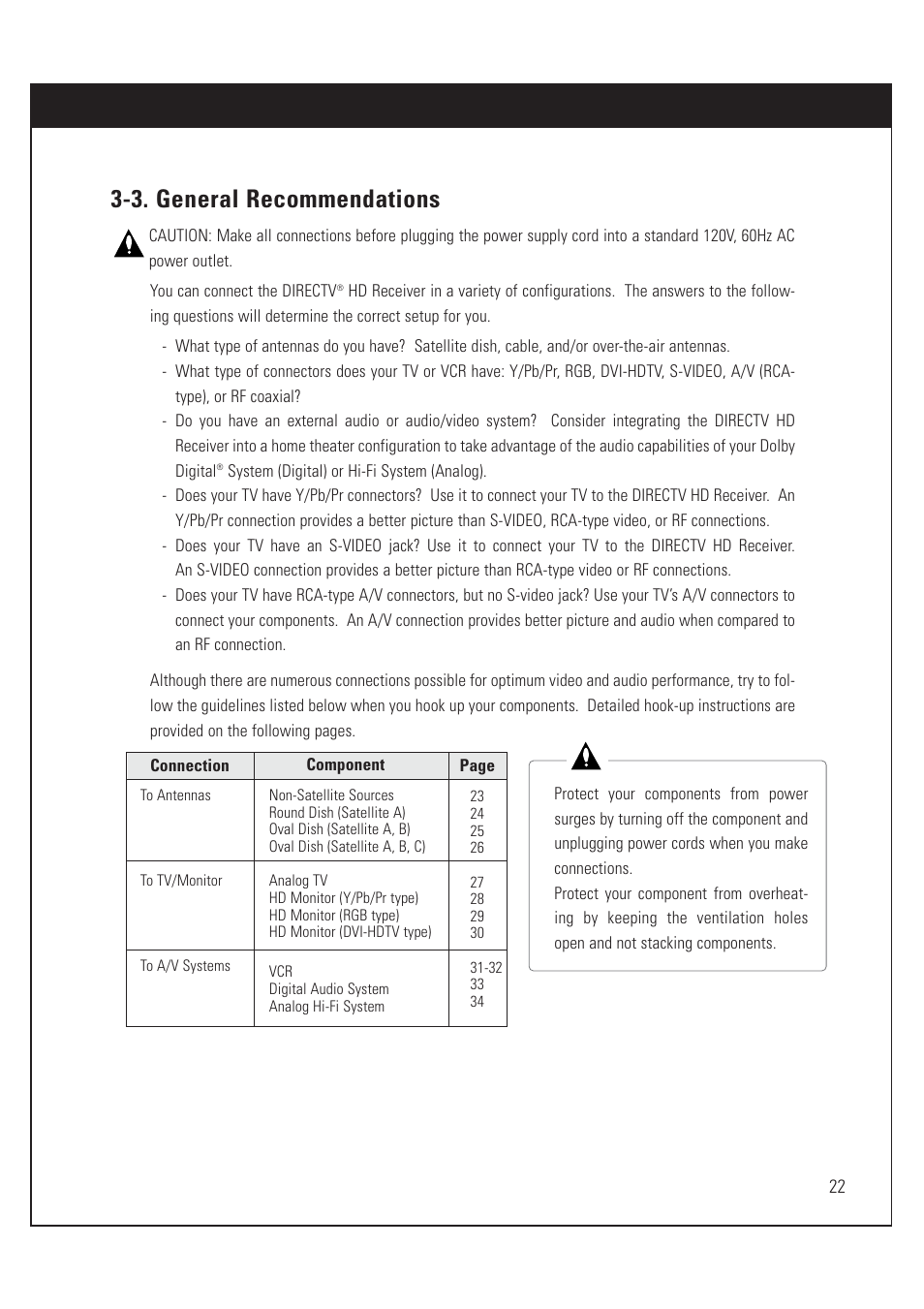 3. general recommendations | DirecTV HUGHES/ HTL-HD User Manual | Page 23 / 121