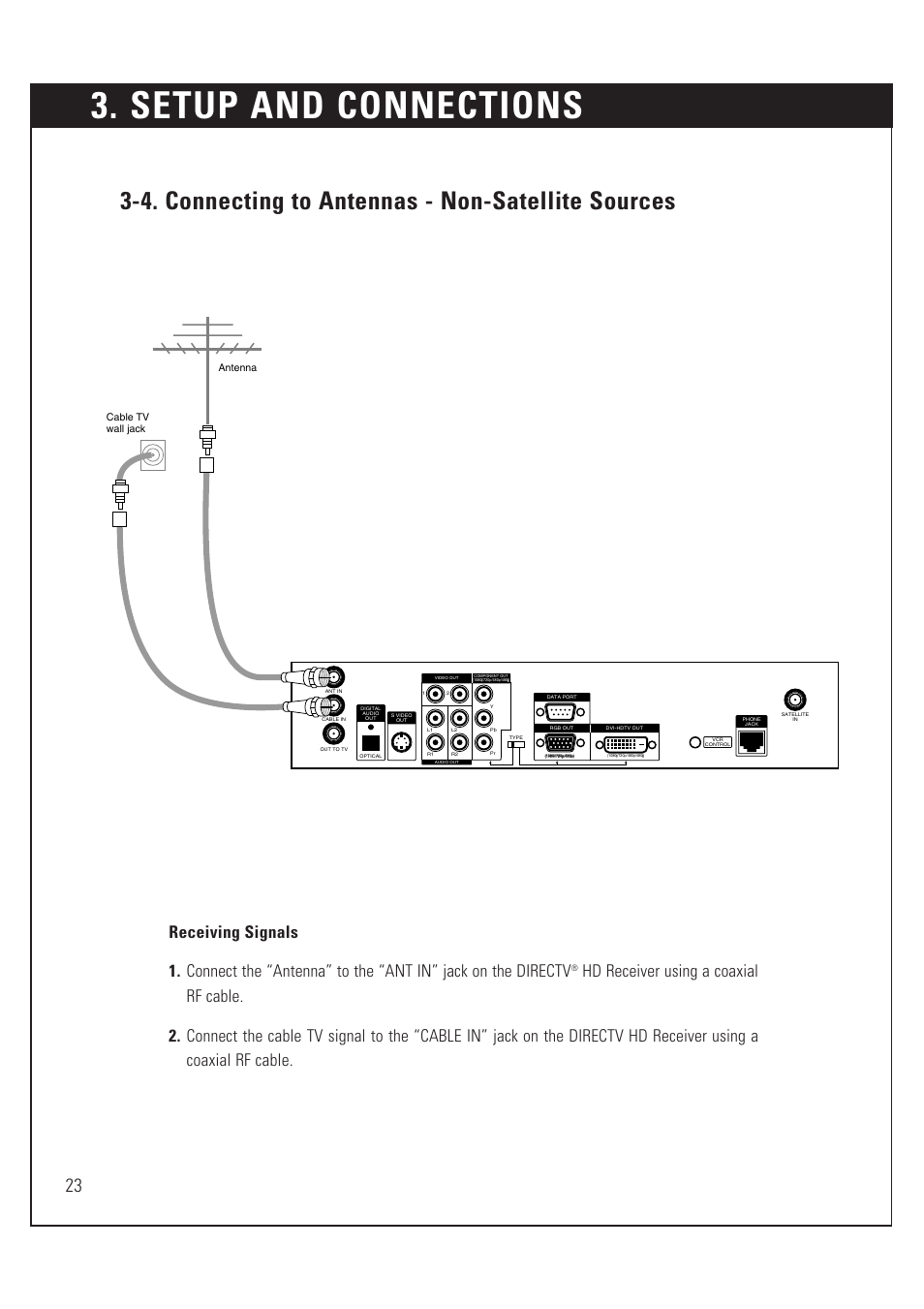 Setup and connections, 4. connecting to antennas - non-satellite sources | DirecTV HUGHES/ HTL-HD User Manual | Page 24 / 121