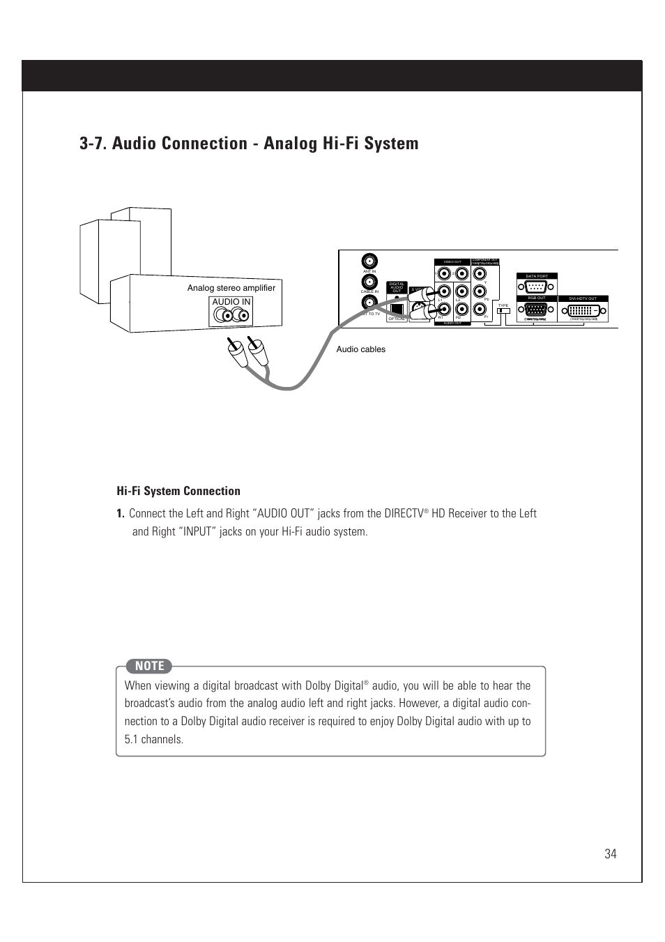 7. audio connection - analog hi-fi system | DirecTV HUGHES/ HTL-HD User Manual | Page 35 / 121