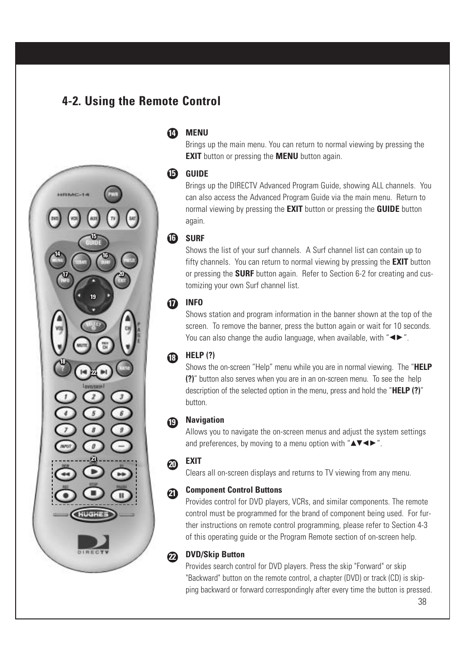 2. using the remote control | DirecTV HUGHES/ HTL-HD User Manual | Page 39 / 121