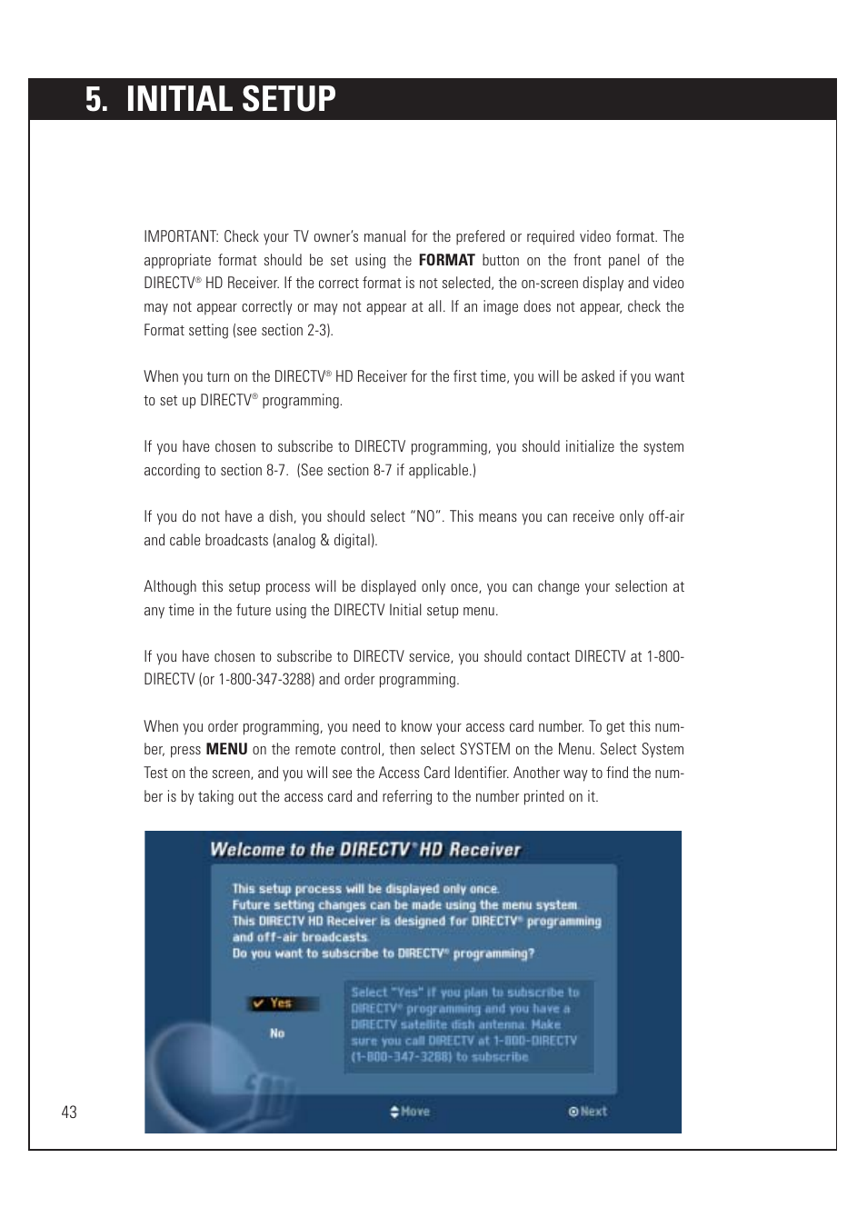 Initial setup | DirecTV HUGHES/ HTL-HD User Manual | Page 44 / 121