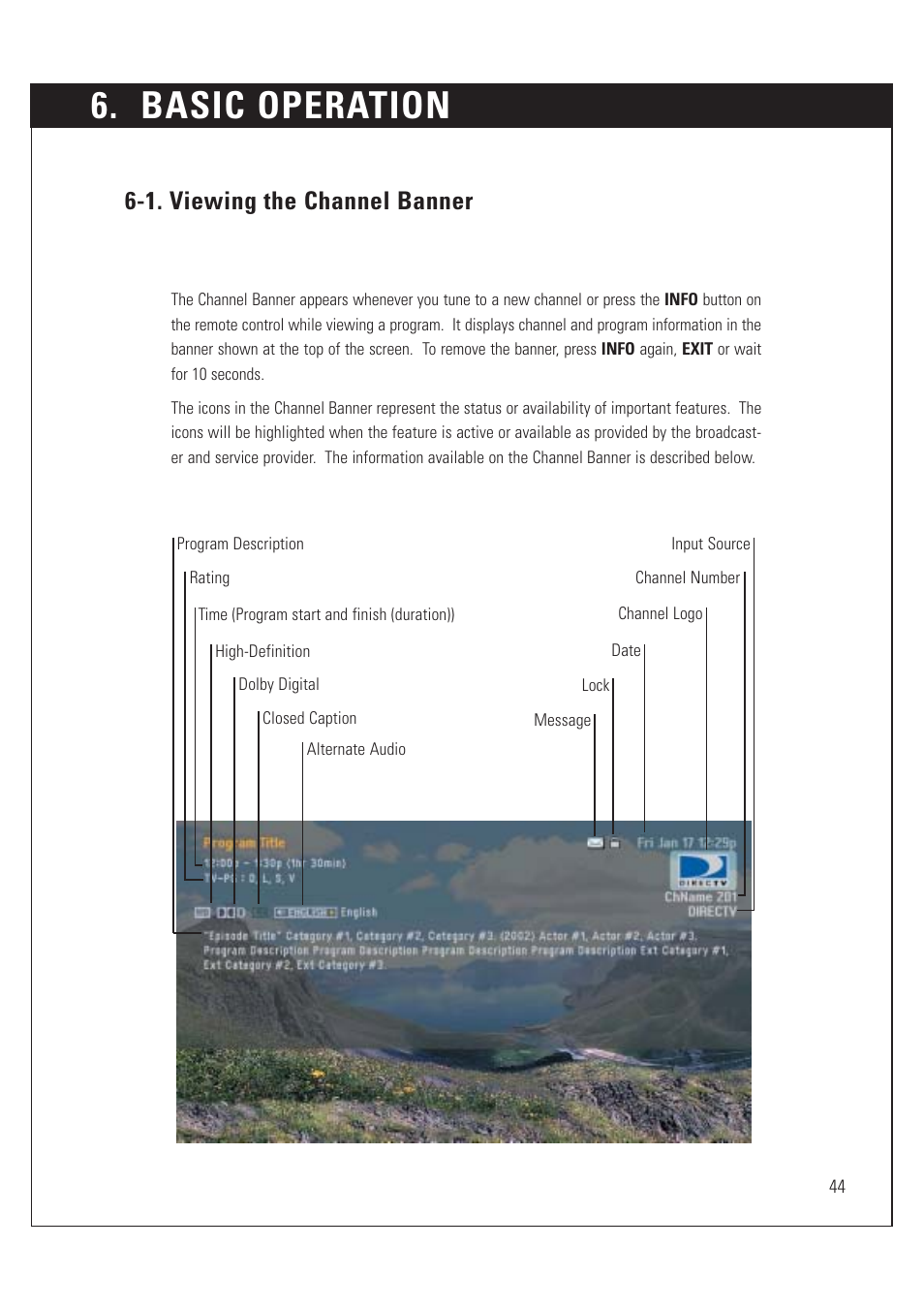 Basic operation, 1. viewing the channel banner | DirecTV HUGHES/ HTL-HD User Manual | Page 45 / 121