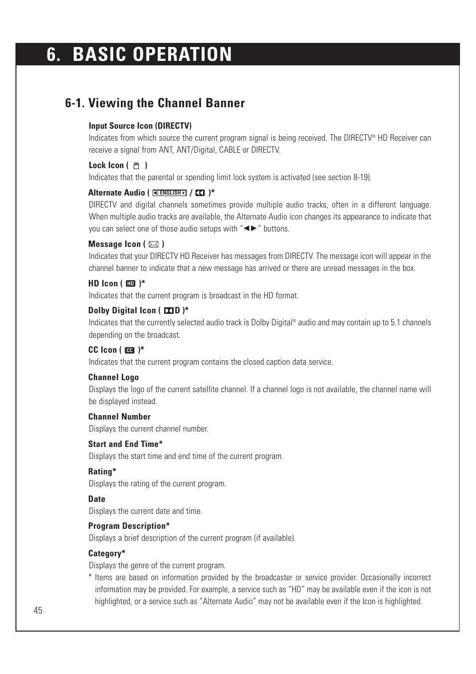 Basic operation, 1. viewing the channel banner | DirecTV HUGHES/ HTL-HD User Manual | Page 46 / 121
