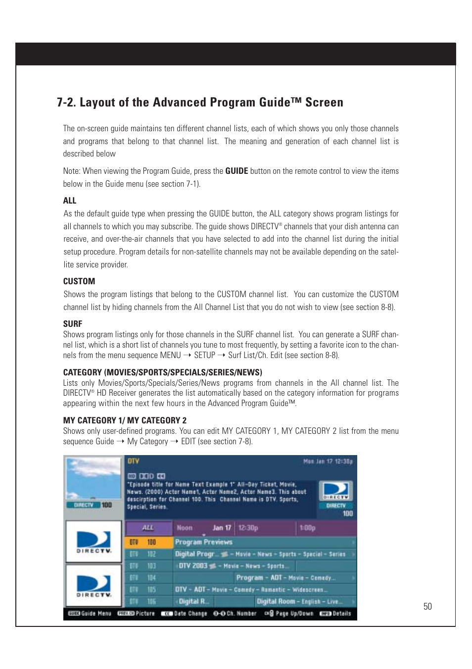 2. layout of the advanced program guide™ screen | DirecTV HUGHES/ HTL-HD User Manual | Page 51 / 121