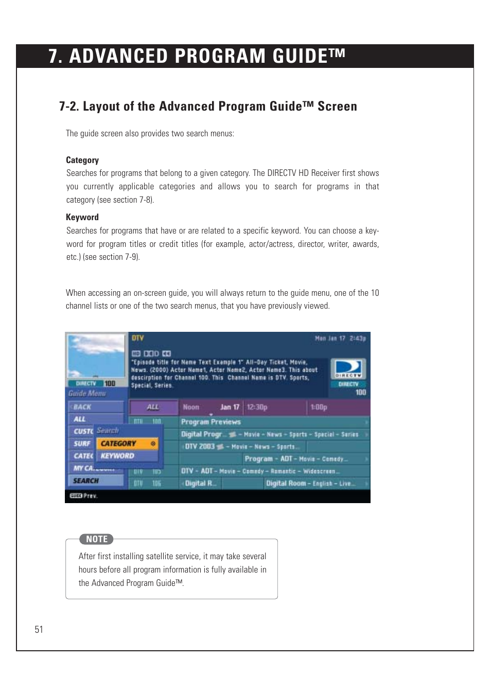 Advanced program guide, 2. layout of the advanced program guide™ screen | DirecTV HUGHES/ HTL-HD User Manual | Page 52 / 121