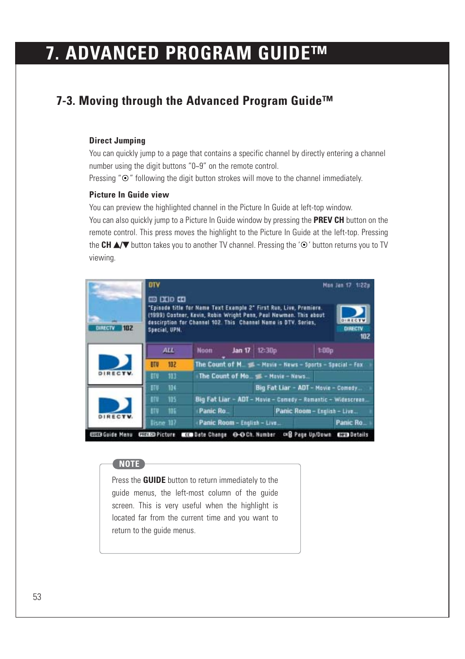 Advanced program guide, 3. moving through the advanced program guide | DirecTV HUGHES/ HTL-HD User Manual | Page 54 / 121