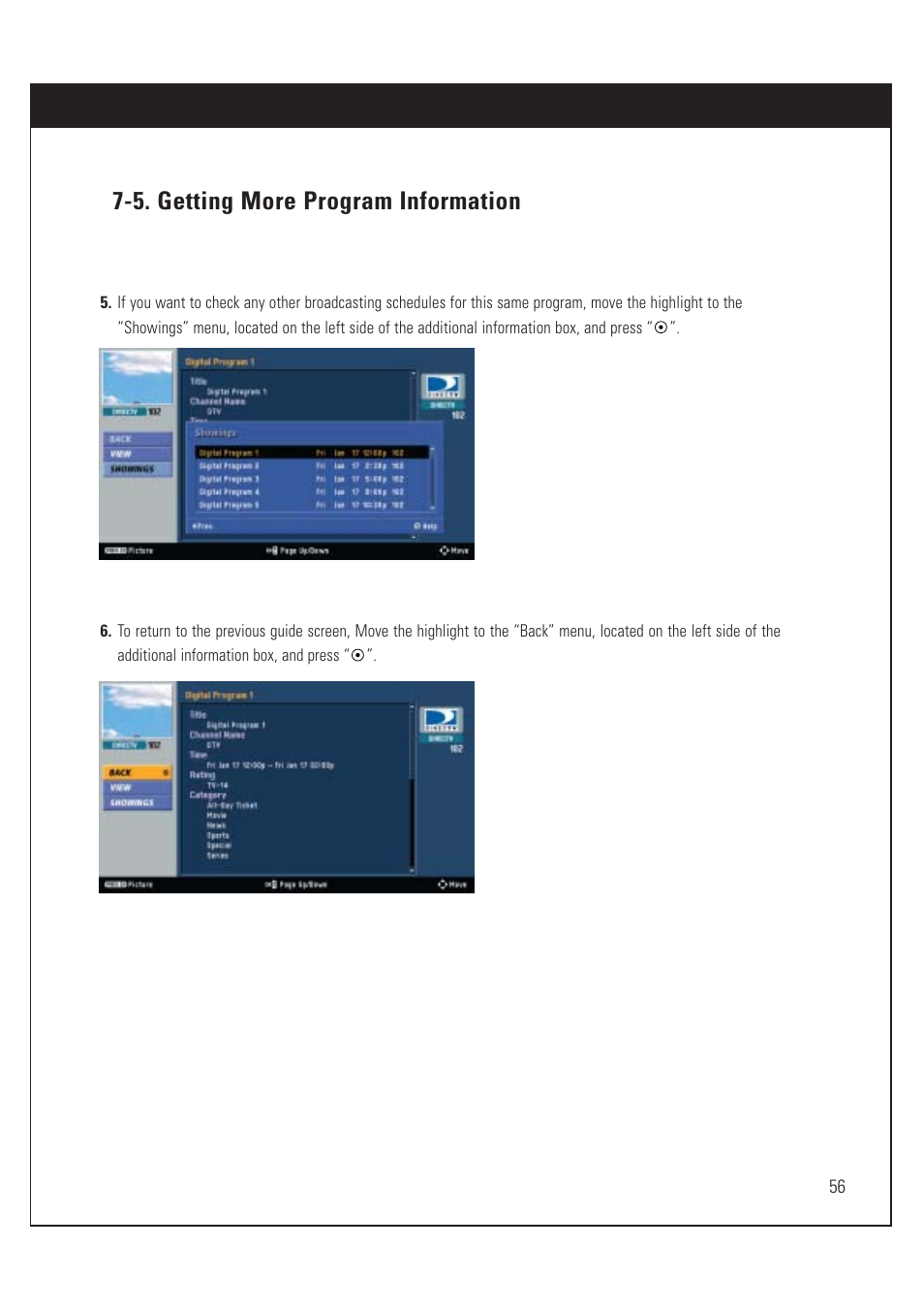 5. getting more program information | DirecTV HUGHES/ HTL-HD User Manual | Page 57 / 121