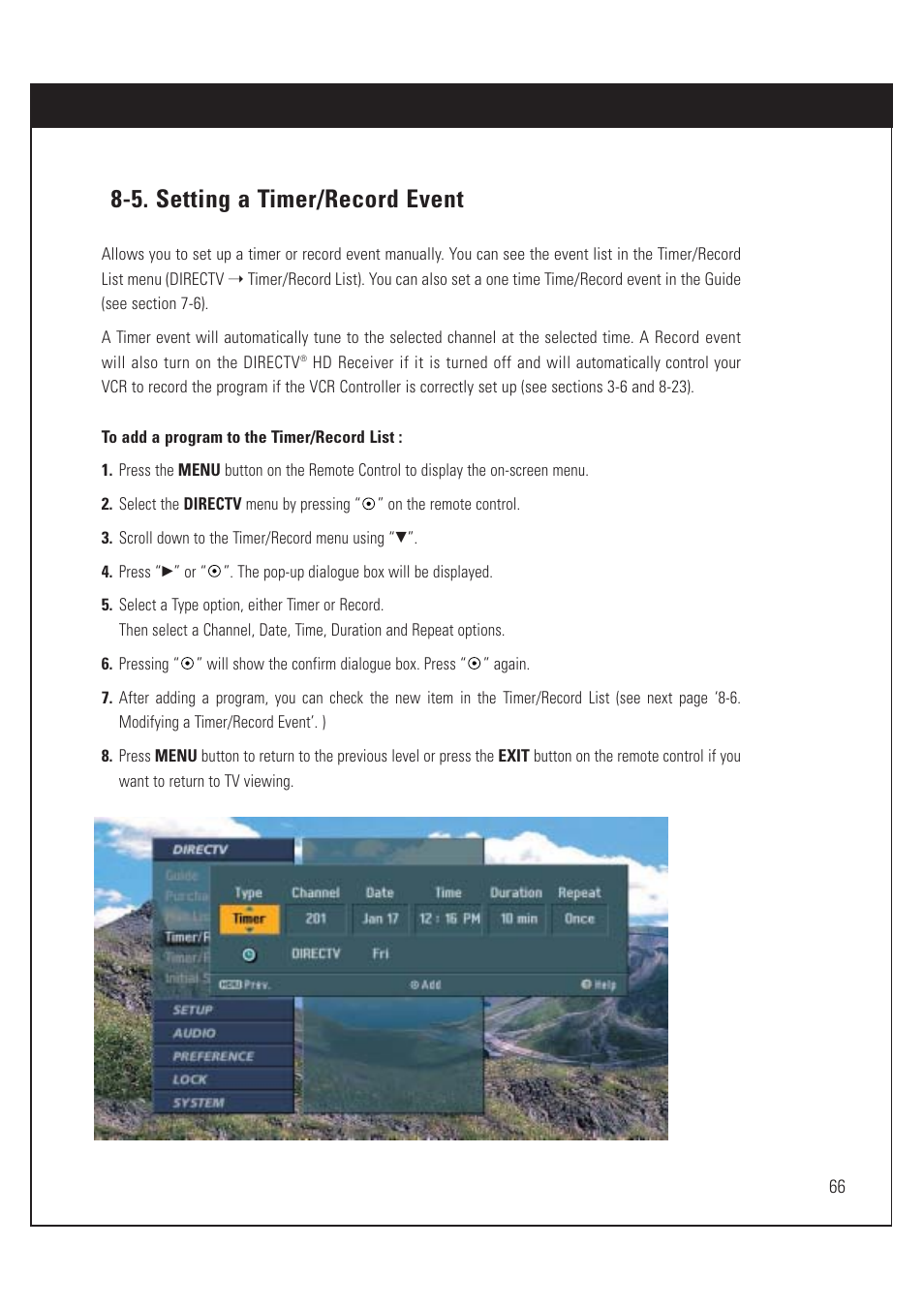 5. setting a timer/record event | DirecTV HUGHES/ HTL-HD User Manual | Page 67 / 121