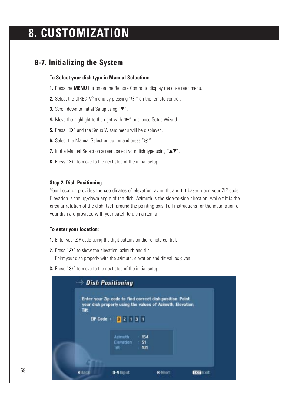 Customization, 7. initializing the system | DirecTV HUGHES/ HTL-HD User Manual | Page 70 / 121