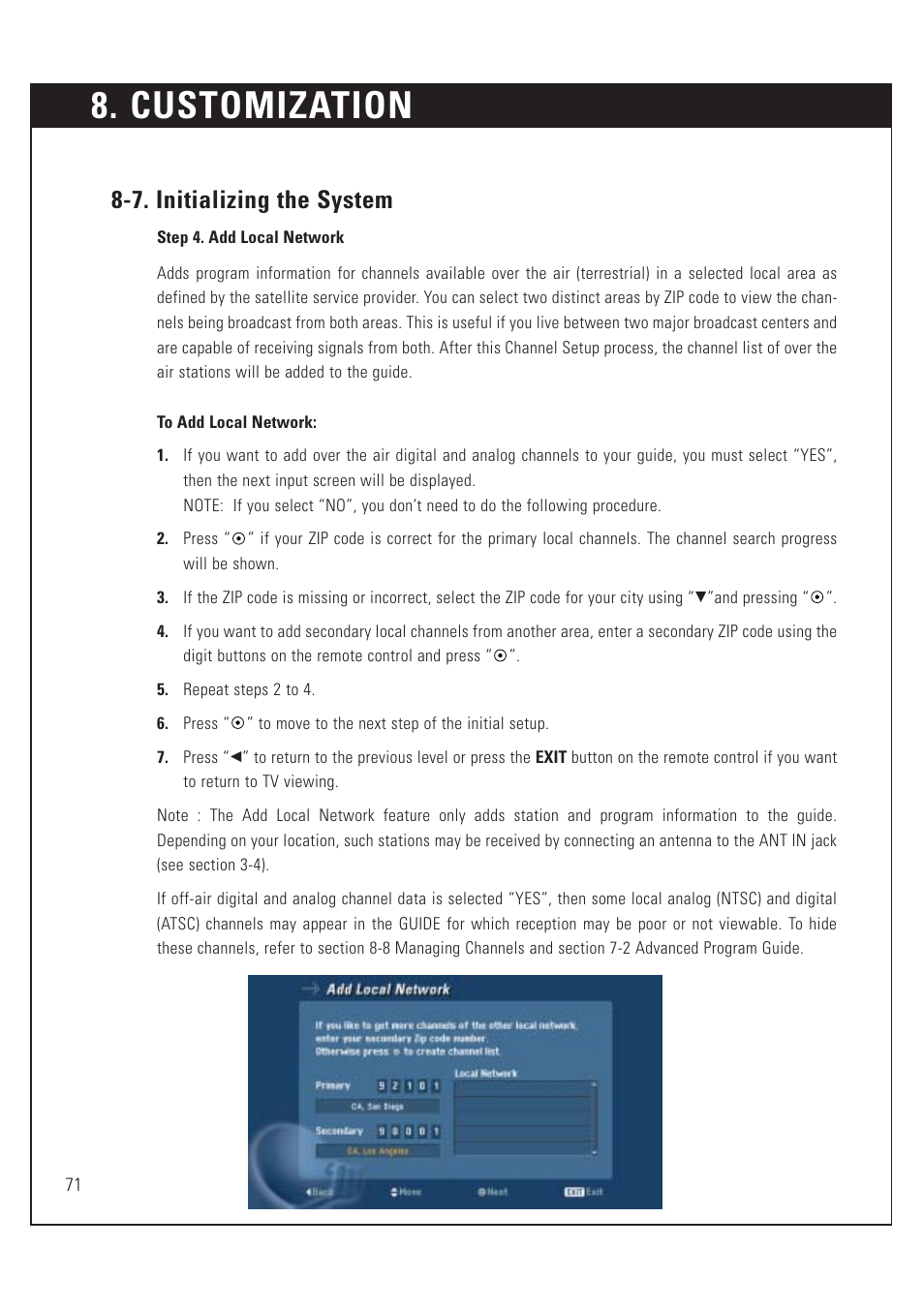 Customization, 7. initializing the system | DirecTV HUGHES/ HTL-HD User Manual | Page 72 / 121