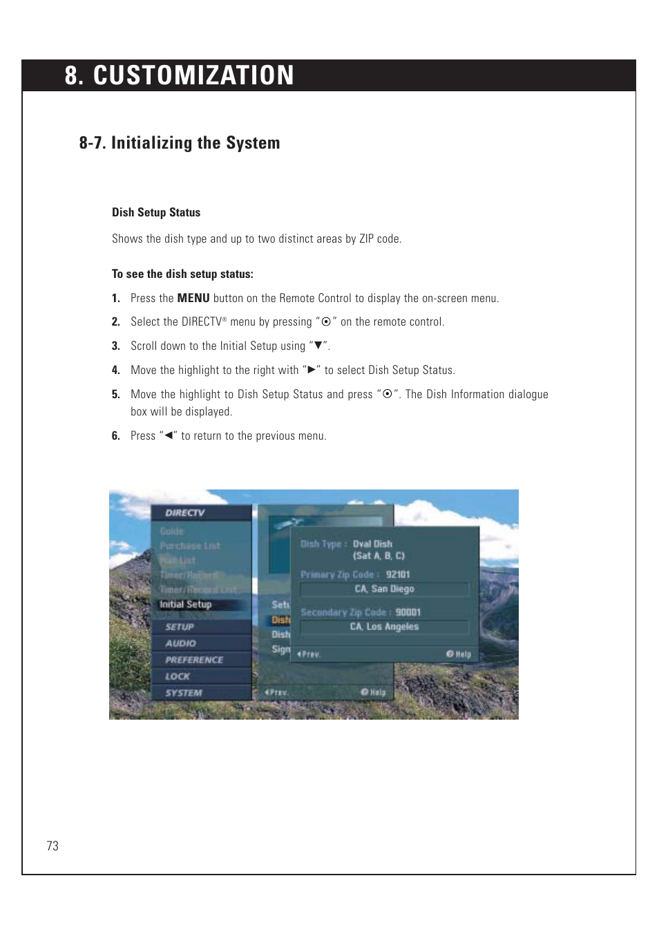Customization, 7. initializing the system | DirecTV HUGHES/ HTL-HD User Manual | Page 74 / 121