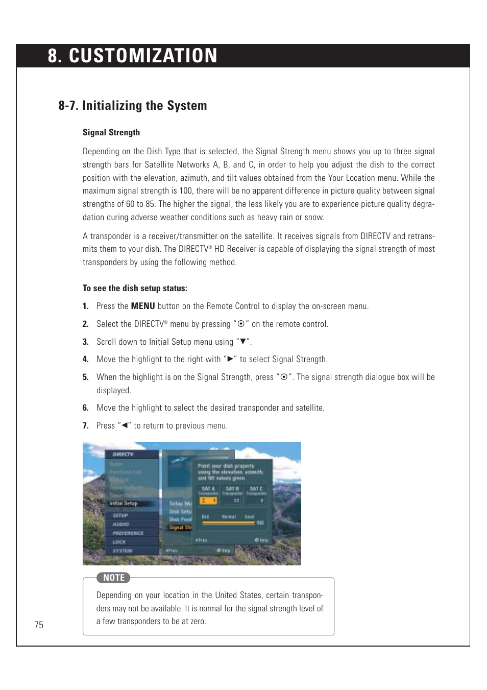 Customization, 7. initializing the system | DirecTV HUGHES/ HTL-HD User Manual | Page 76 / 121