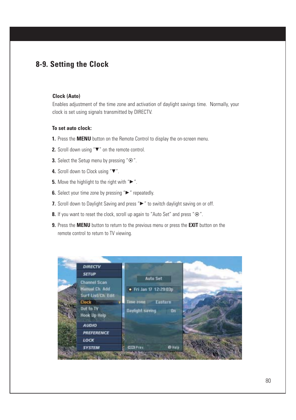 9. setting the clock | DirecTV HUGHES/ HTL-HD User Manual | Page 81 / 121