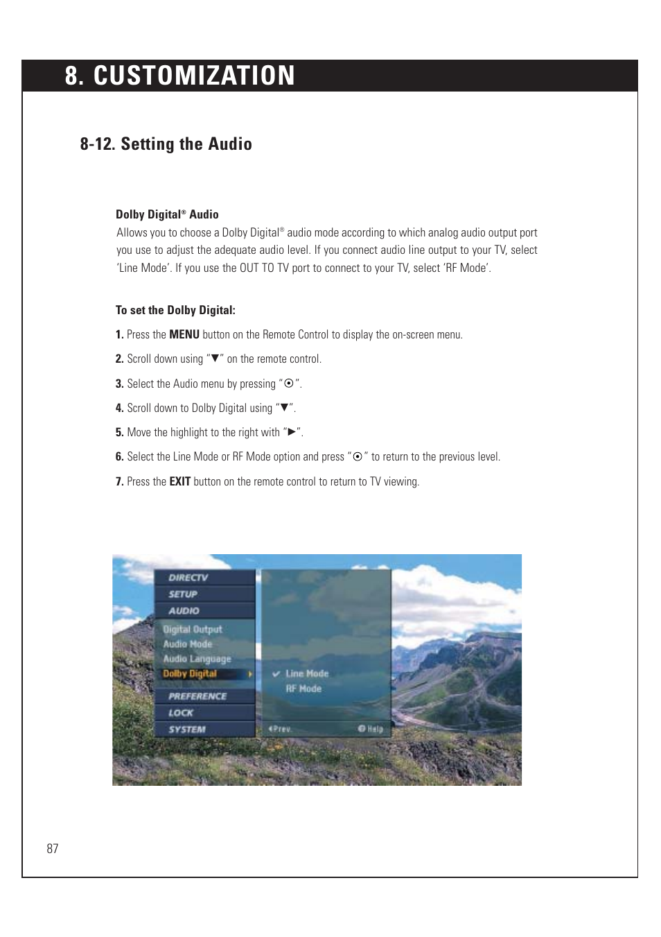 Customization, 12. setting the audio | DirecTV HUGHES/ HTL-HD User Manual | Page 88 / 121