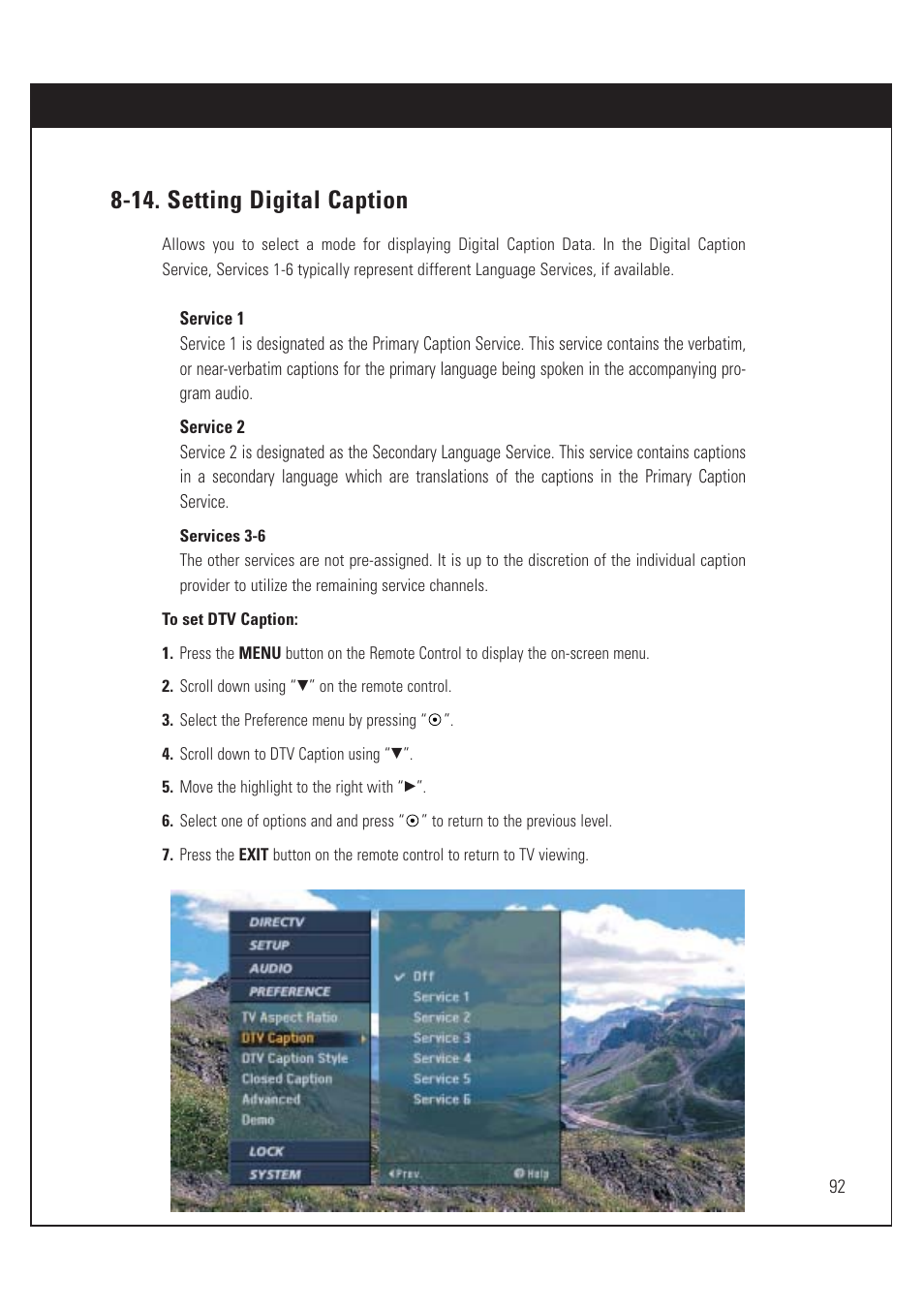 14. setting digital caption | DirecTV HUGHES/ HTL-HD User Manual | Page 93 / 121