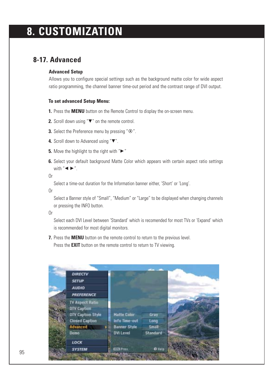 Customization, 17. advanced | DirecTV HUGHES/ HTL-HD User Manual | Page 96 / 121