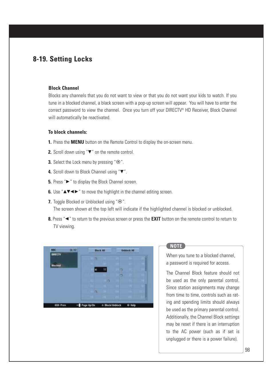 19. setting locks | DirecTV HUGHES/ HTL-HD User Manual | Page 99 / 121