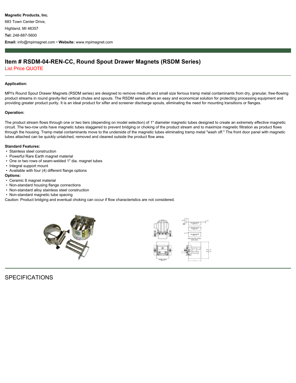 Magnetic Products RSDM-04-REN-CC User Manual | 2 pages