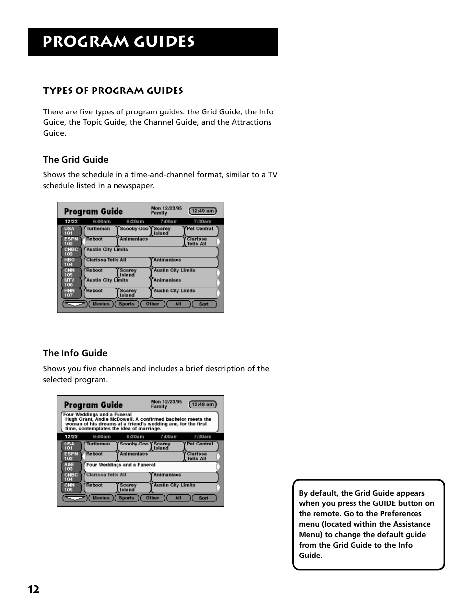 Types of program guides, Program guides | DirecTV DRD303RA User Manual | Page 14 / 68