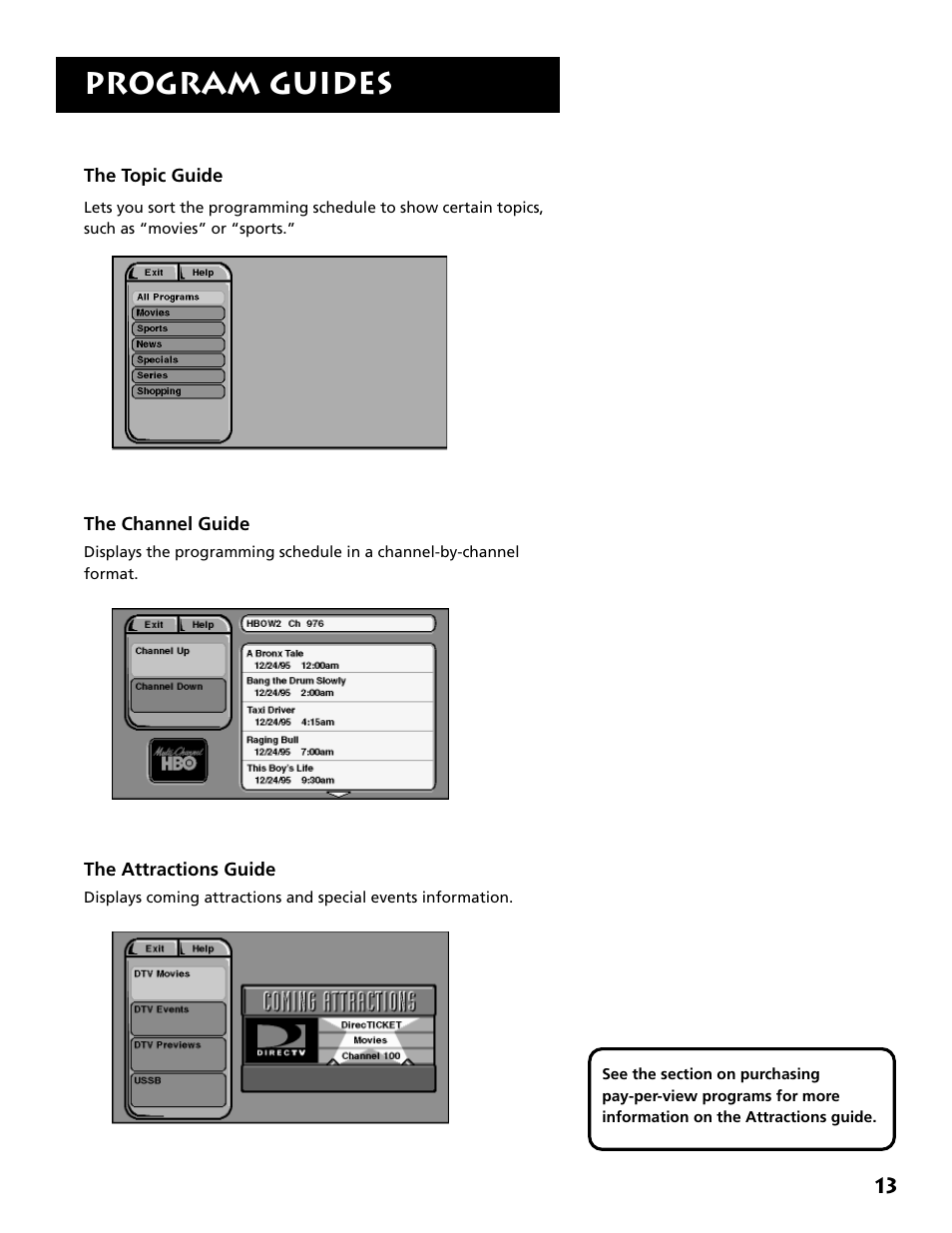 Program guides | DirecTV DRD303RA User Manual | Page 15 / 68