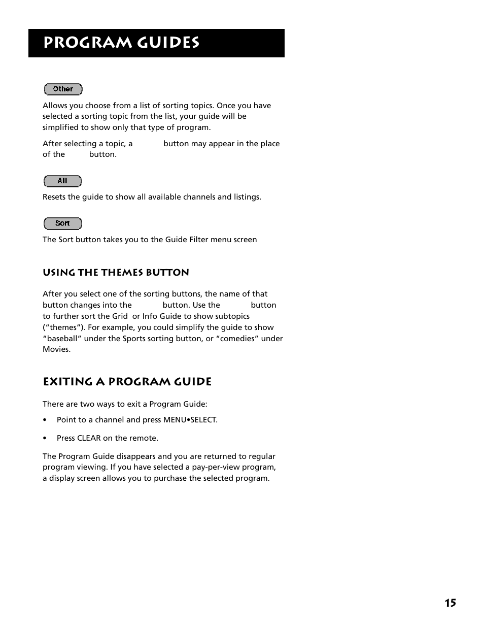 Exiting a program guide, Program guides | DirecTV DRD303RA User Manual | Page 17 / 68