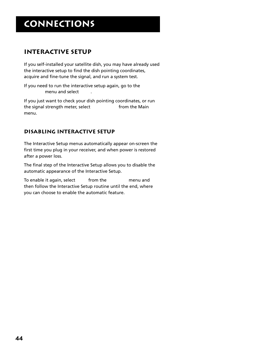 Interactive setup, Disabling interactive setup, Connections | DirecTV DRD303RA User Manual | Page 46 / 68