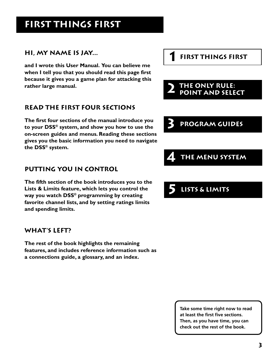 First things first | DirecTV DRD303RA User Manual | Page 5 / 68