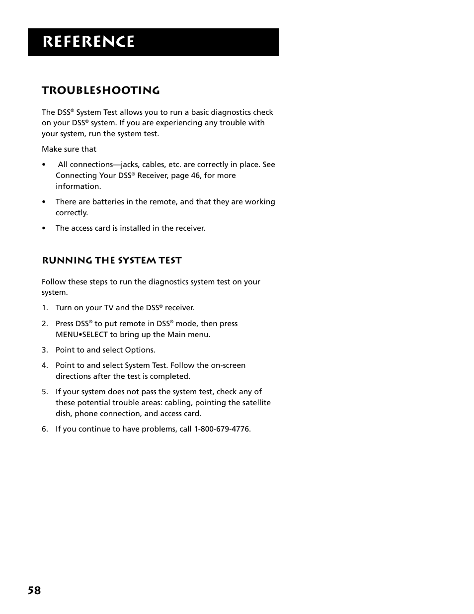 Troubleshooting, Reference, 58 troubleshooting | DirecTV DRD303RA User Manual | Page 60 / 68