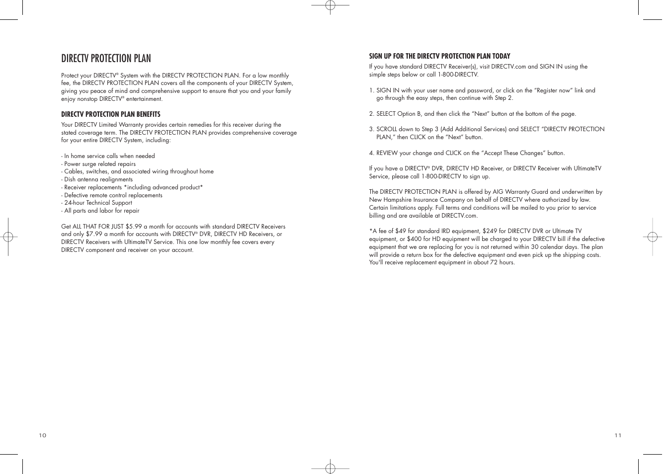 Directv protection plan | DirecTV D10-200 User Manual | Page 6 / 46