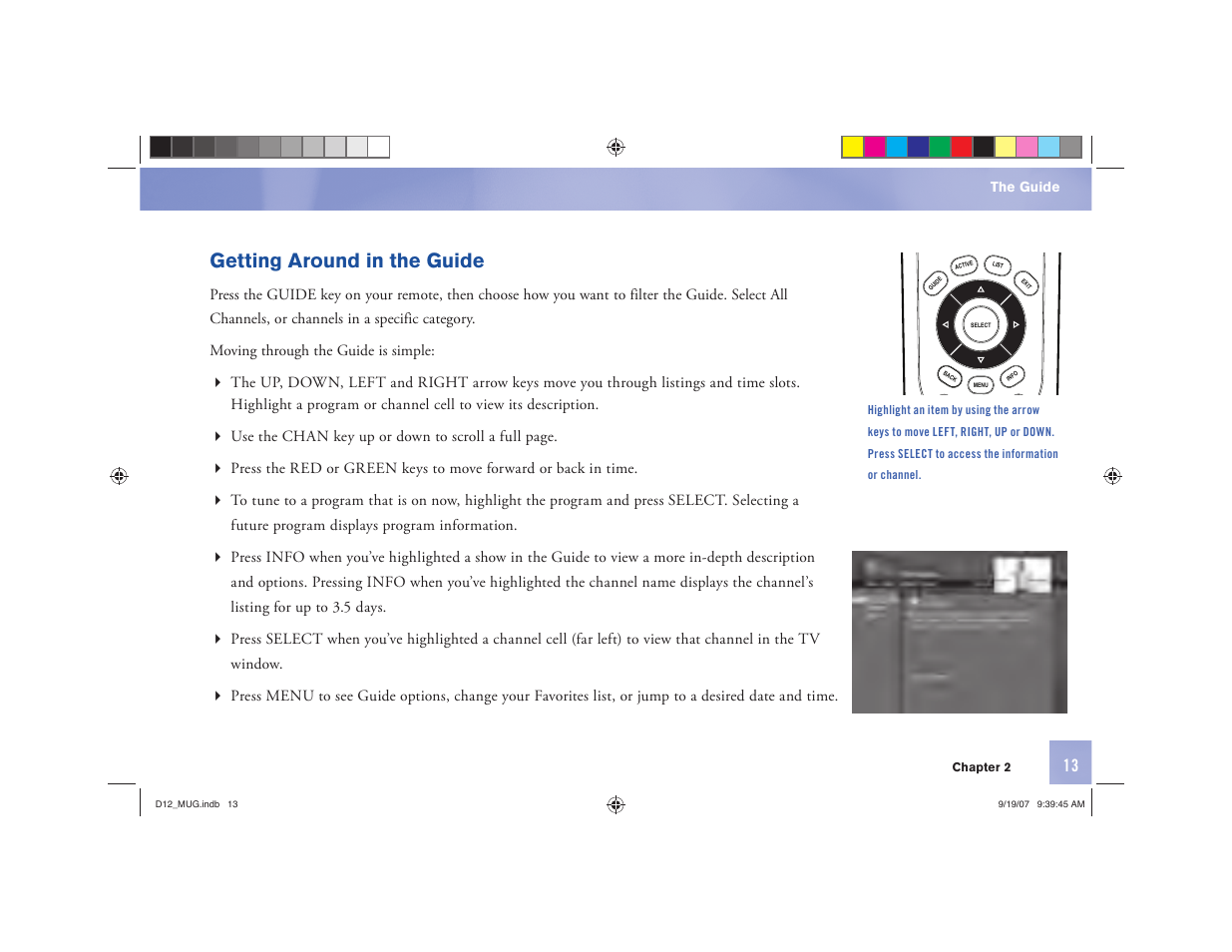 Getting around in the guide | DirecTV D12 User Manual | Page 19 / 79