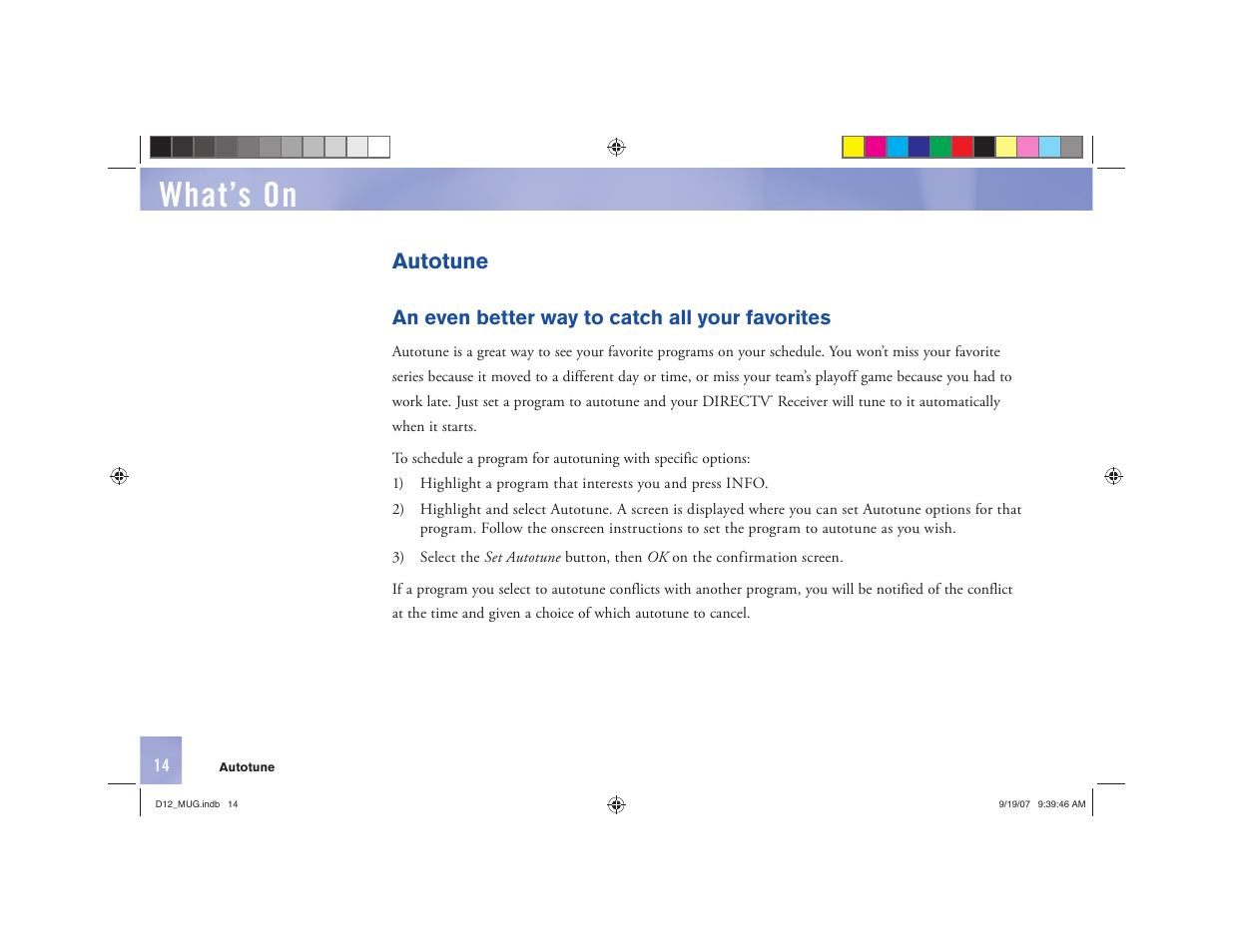 What’s on, Autotune | DirecTV D12 User Manual | Page 20 / 79