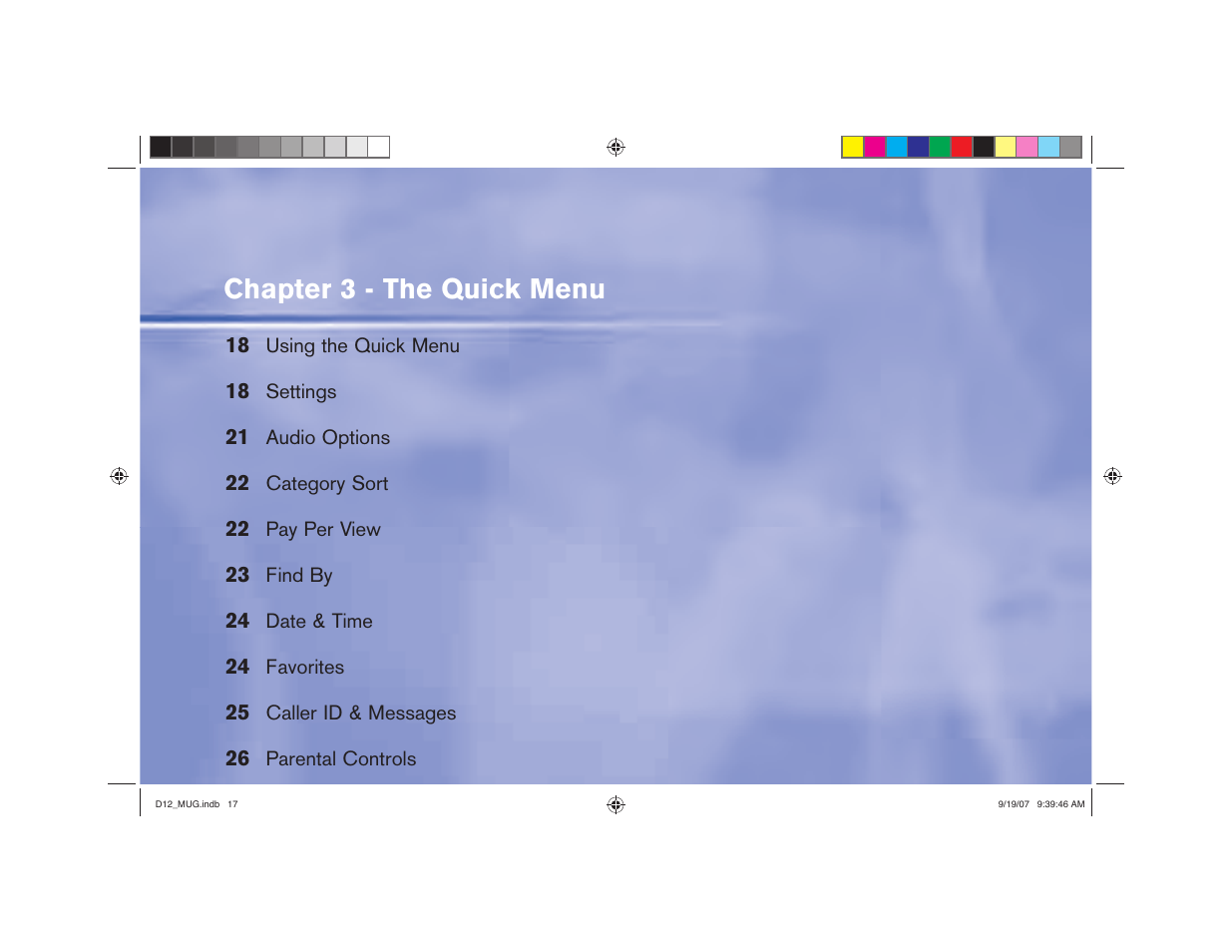 Chapter 3 - the quick menu | DirecTV D12 User Manual | Page 23 / 79