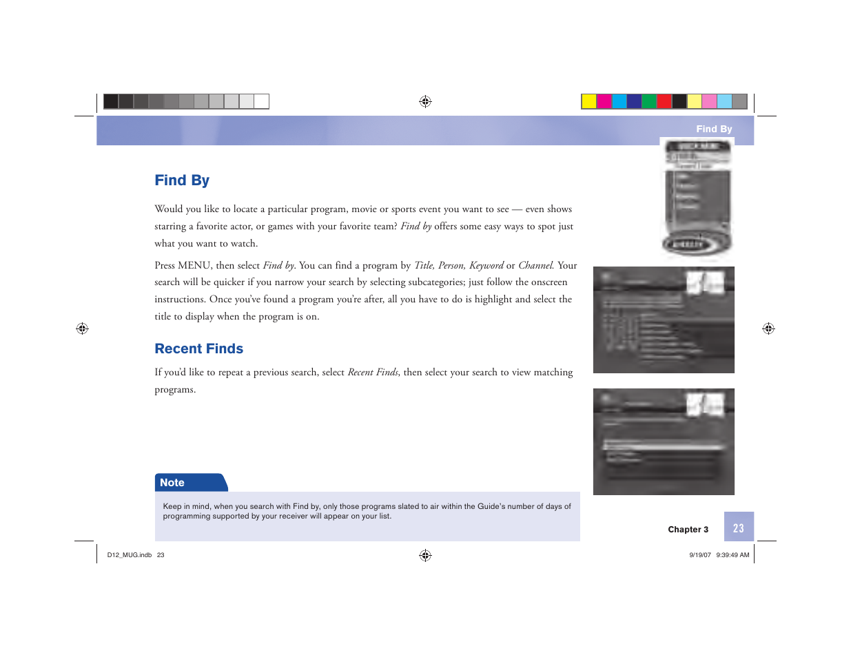 Find by, Recent finds | DirecTV D12 User Manual | Page 29 / 79