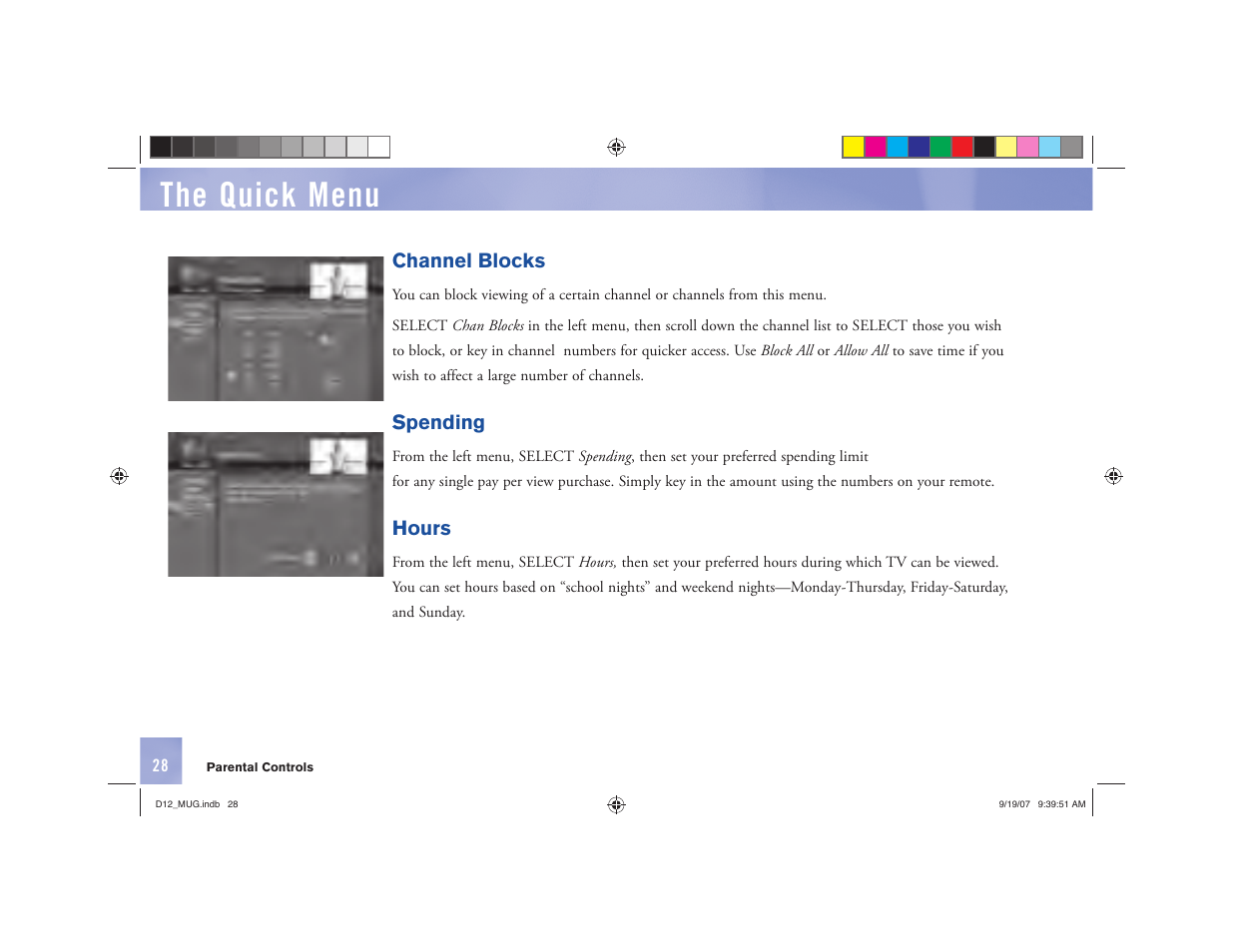The quick menu | DirecTV D12 User Manual | Page 34 / 79