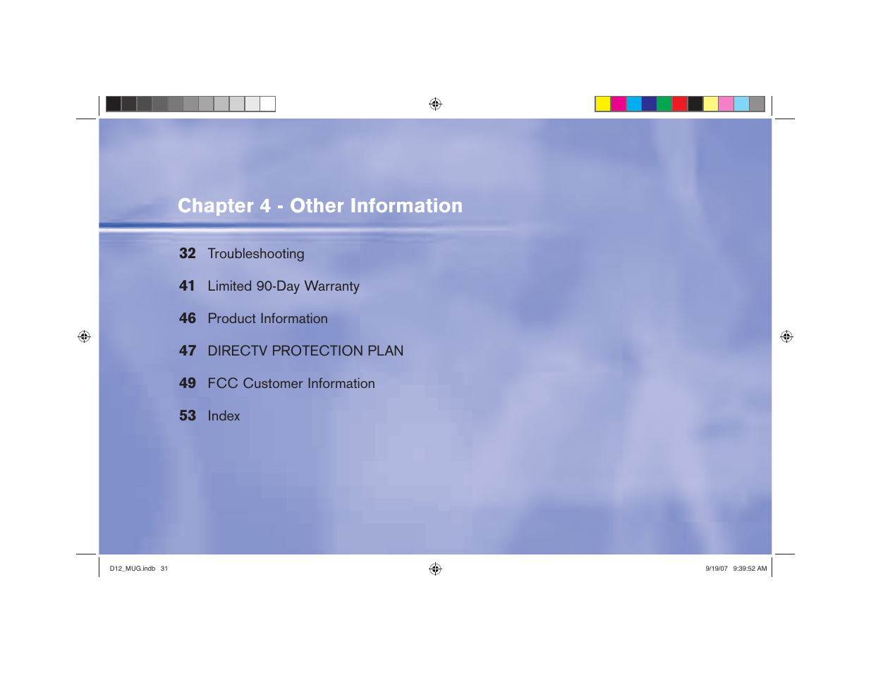 Chapter 4 - other information | DirecTV D12 User Manual | Page 37 / 79