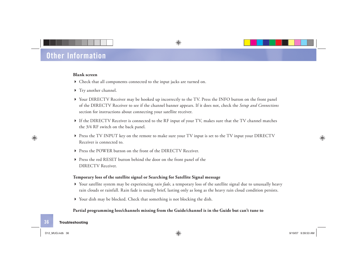 Other information | DirecTV D12 User Manual | Page 42 / 79