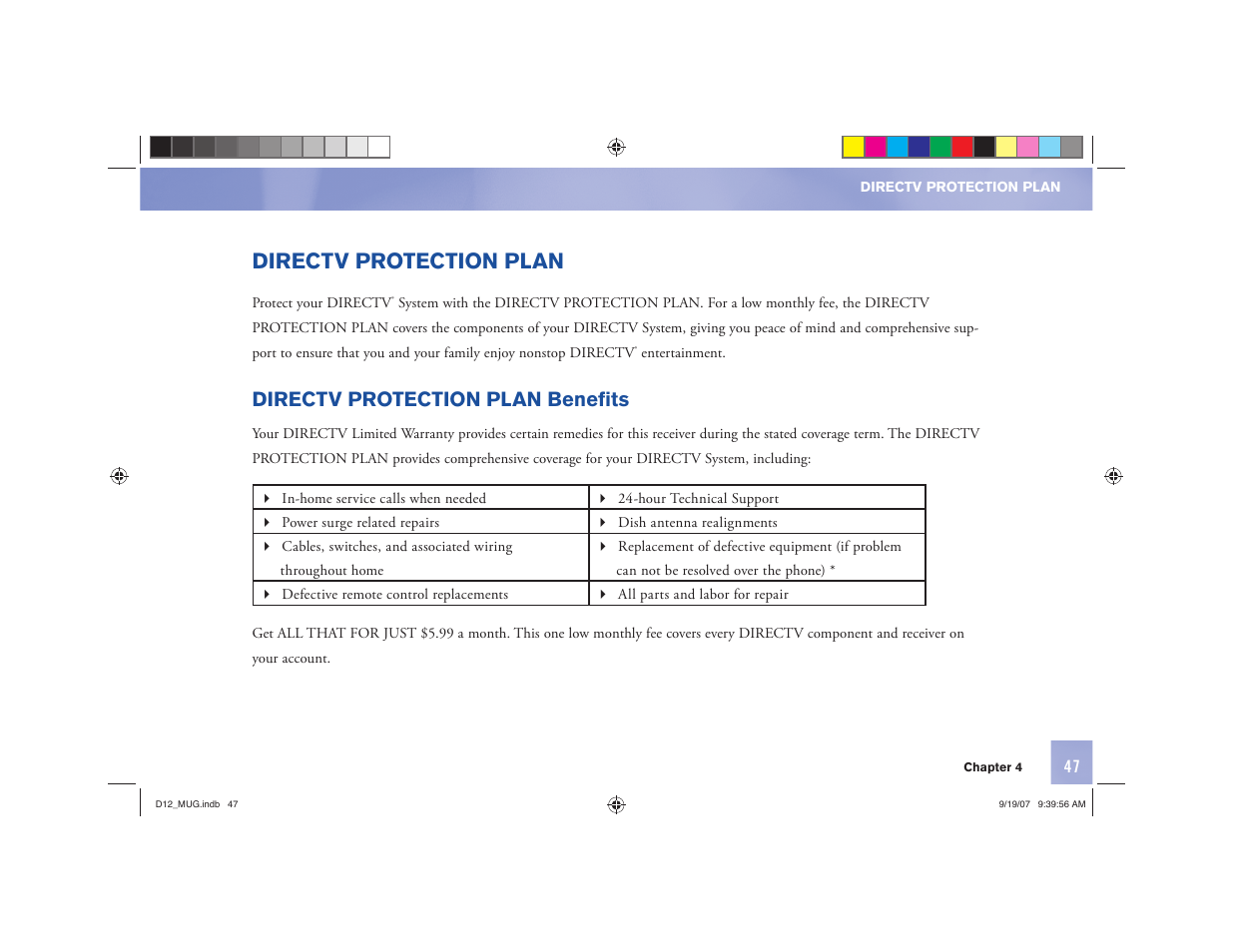 Directv protection plan, Directv protection plan benefits | DirecTV D12 User Manual | Page 53 / 79