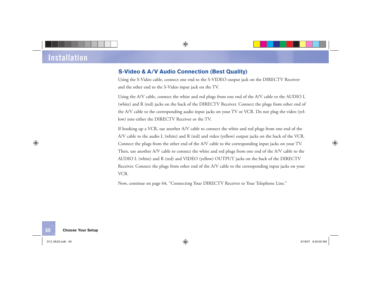 Installation | DirecTV D12 User Manual | Page 66 / 79
