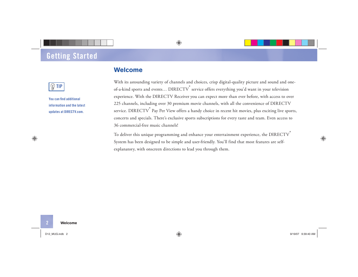 Getting started, Welcome | DirecTV D12 User Manual | Page 8 / 79
