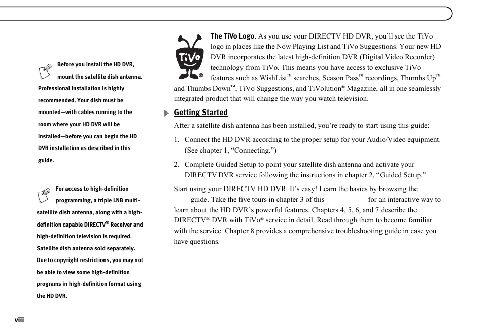 Getting started | DirecTV HR10-250 User Manual | Page 10 / 188