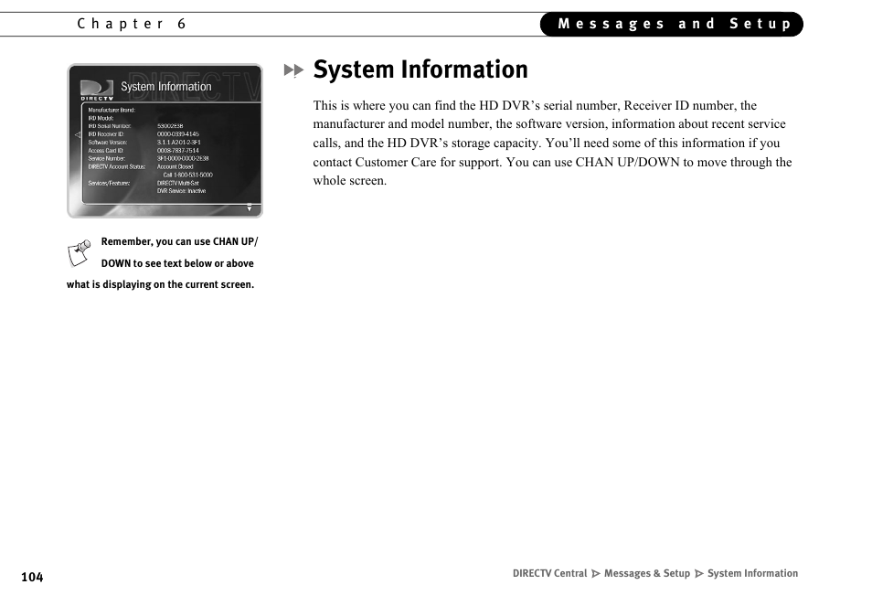 System information | DirecTV HR10-250 User Manual | Page 114 / 188