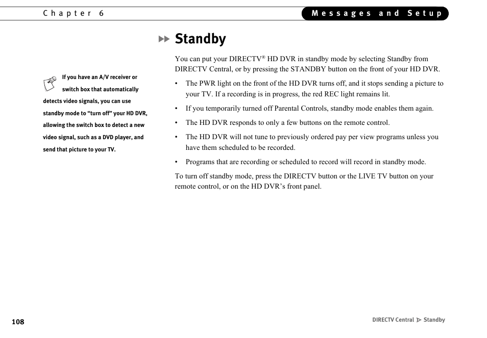 Standby | DirecTV HR10-250 User Manual | Page 118 / 188