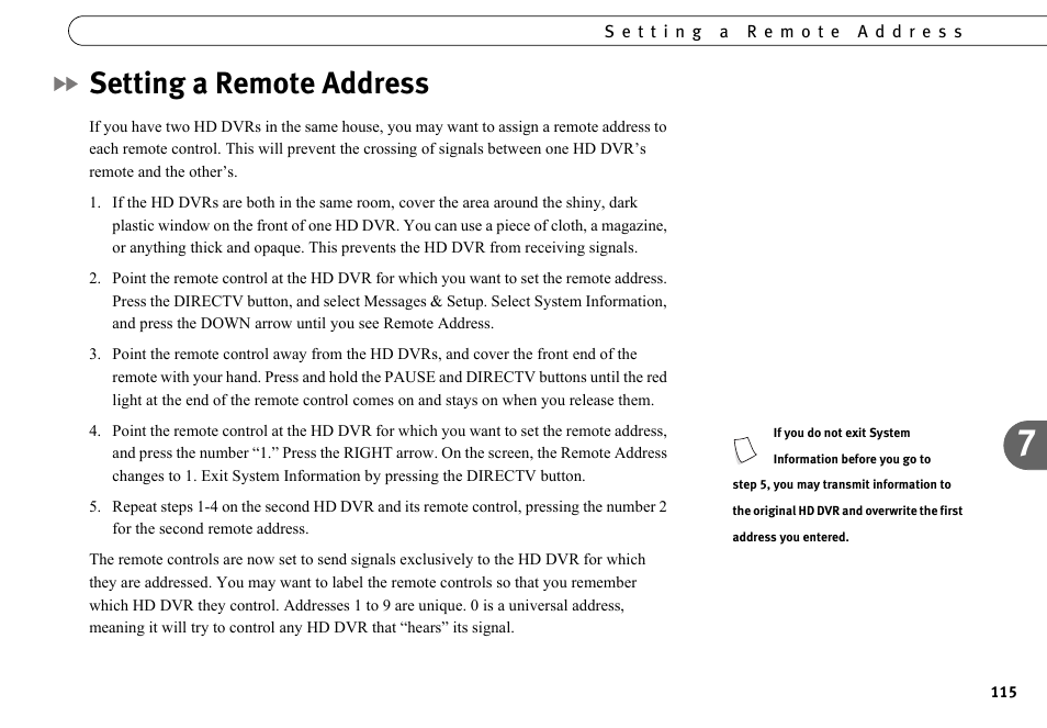 Setting a remote address | DirecTV HR10-250 User Manual | Page 125 / 188